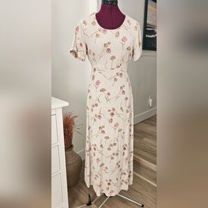 Vintage Cream and Pink Floral Maxi Dress Size 5/6